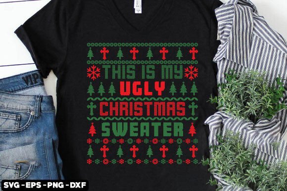 Ugly Christmas Sweater T-Shirt Design: Festive Creative Assets